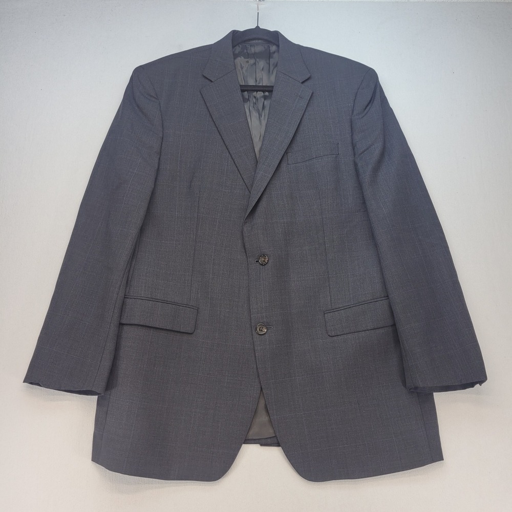Lauren Ralph Lauren Suit Jacket Mens 44L Gray Windowpane Wool Blazer 2 Button